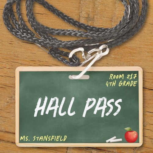 Teacher Student Bathroom Hall Pass Chalkboard Badge