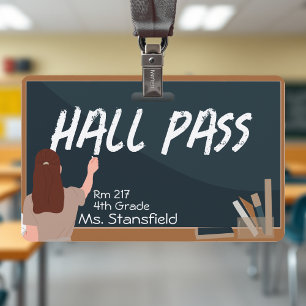 Teacher Student Chalkboard Classroom Hall Pass Badge