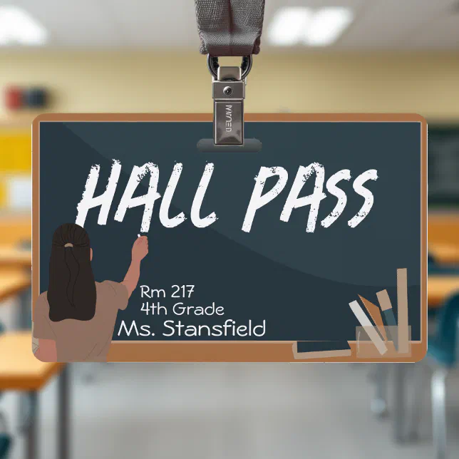 Teacher Student Chalkboard Classroom Hall Pass Badge | Zazzle