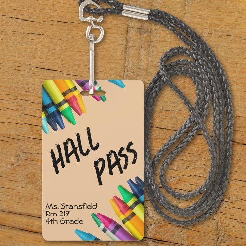 Teacher Student Crayon Class Bathroom Hall Pass Badge