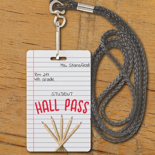 Teacher Student Paper Classroom Bathroom Hall Pass Badge