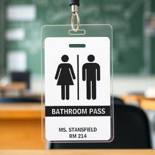 Teacher Student School Restroom Bathroom Pass Badge
