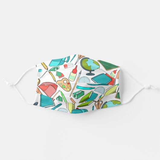 Teacher Student School Supplies Cute Pattern Adult Cloth Face Mask (Front, Unfolded)