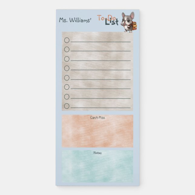Teacher Student To-Do List French Bulldog School Magnetic Notepad (Front)