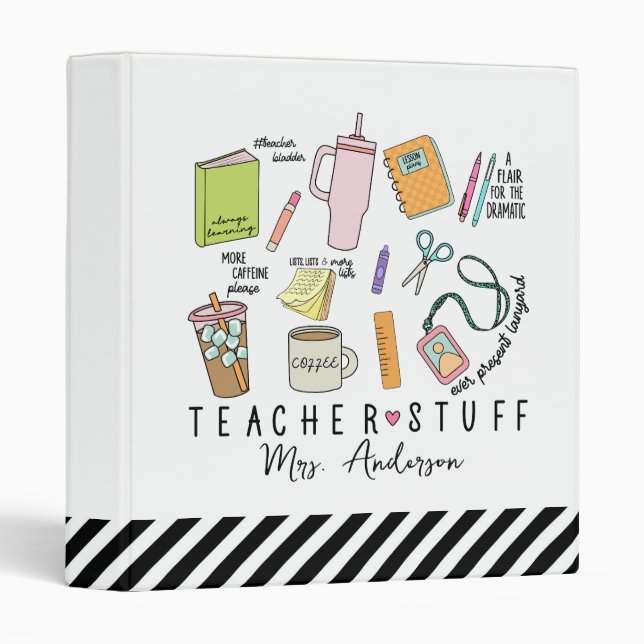 Teacher Stuff Cute 3 Ring Binder (Front/Spine)