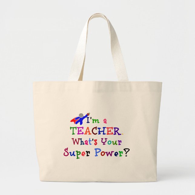 Teacher Superhero Large Tote Bag (Front)
