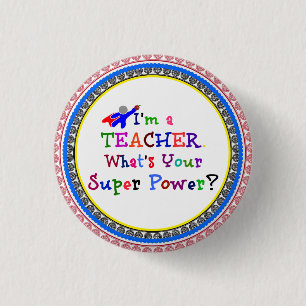 Teacher Superhero with colorful frame, Button
