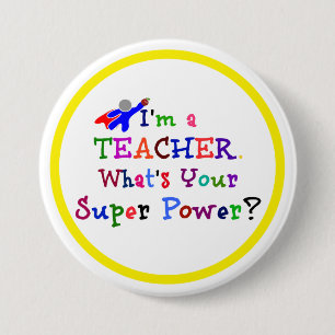 Teacher Superhero with Yellow Circle Frame Button