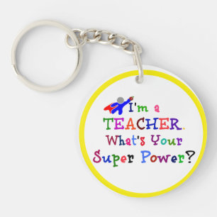 Teacher Superhero with Yellow Circle Frame Keychain