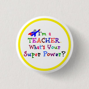 Teacher Superhero with Yellow Circle Frame Pinback Button