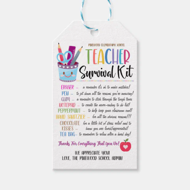 Teacher survival kit gift Tag | Zazzle