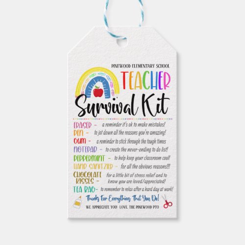 Teacher survival kit gift tag