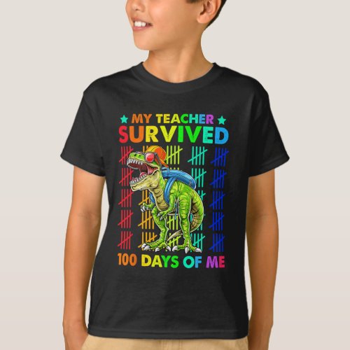 Teacher Survived 100 Days Of Me Dinosaur T_rex Boy T_Shirt