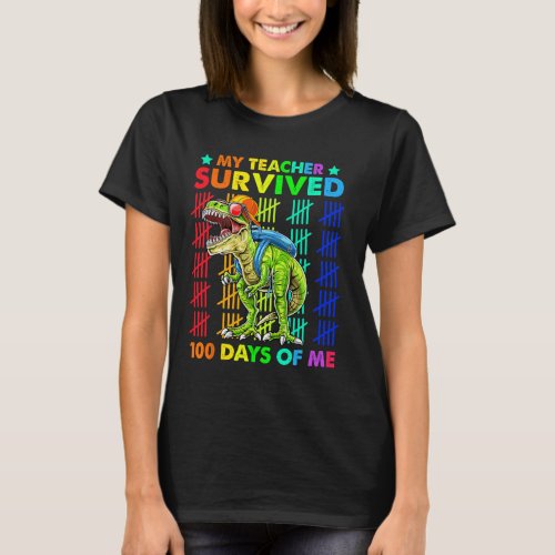 Teacher Survived 100 Days Of Me Dinosaur T_rex Boy T_Shirt