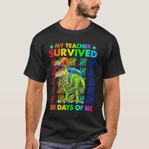 Teacher Survived 100 Days Of Me Dinosaur T_rex Boy T_Shirt