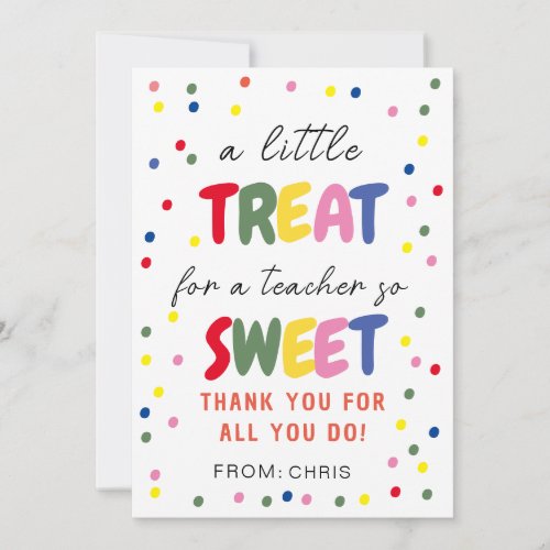 Teacher Sweet Treat Tag Teacher Appreciation  Thank You Card