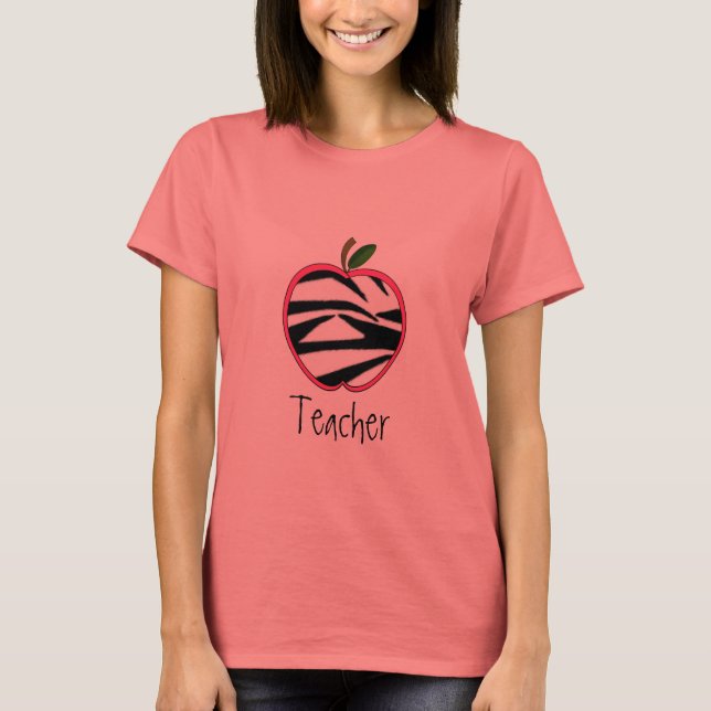 Teacher T Shirt - Zebra Print Apple (Front)