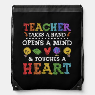 Teacher Takes A Hand Appreciation Inspirational Qu Drawstring Bag