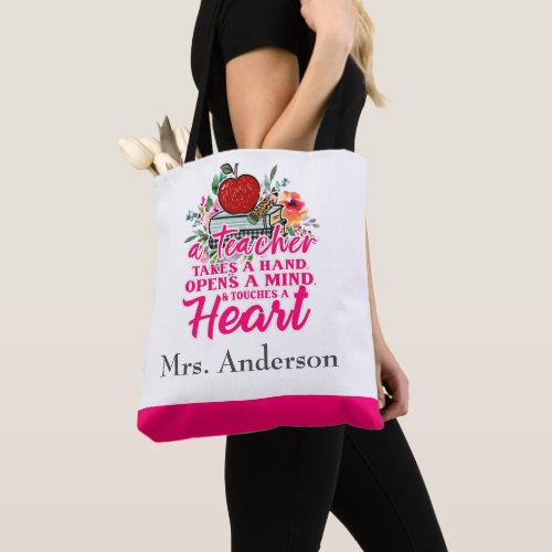 Teacher Takes Hand Personalized Gift For Teacher   Tote Bag