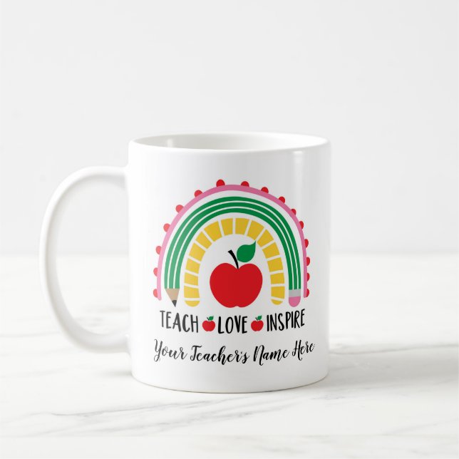 Teacher Teach Love Inspire Customizable Coffee Mug (Left)