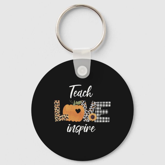 Teacher Teach Love Inspire Fall Autumn Pumpkin  Keychain (Front)