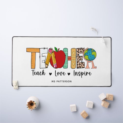Teacher Teach Love Inspire Personalized Name Desk Mat