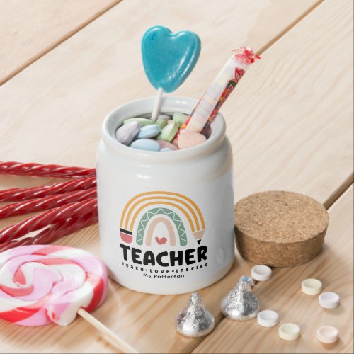 Teacher Teach Love Inspire Rainbow Personalized Candy Jar