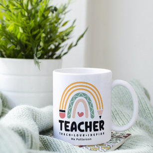 Teacher Teach Love Inspire Rainbow Personalized Coffee Mug