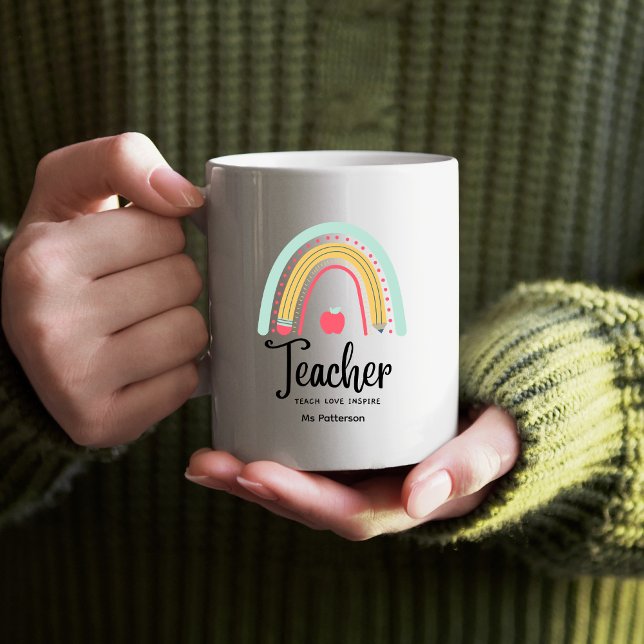 Teacher Teach Love Inspire Rainbow Personalized  Coffee Mug (Creator Uploaded)