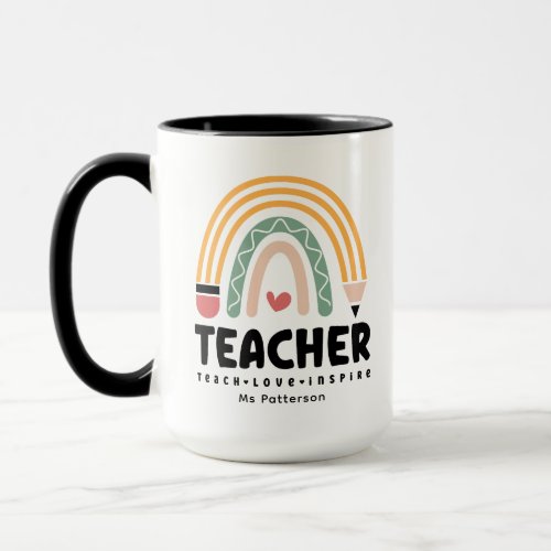 Teacher Teach Love Inspire Rainbow Personalized Mug