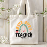 Teacher Teach Love Inspire Rainbow Personalized Tote Bag<br><div class="desc">Teacher Teach Love Inspire Rainbow Personalized Name Tote Bag features a pencil as part of a rainbow with a love heart with the text "Teacher Teach Love Inspire" in modern script typography with your custom personalized name. Perfect for your favorite teacher for teacher appreciation, birthday, Christmas, holidays and more. Designed...</div>