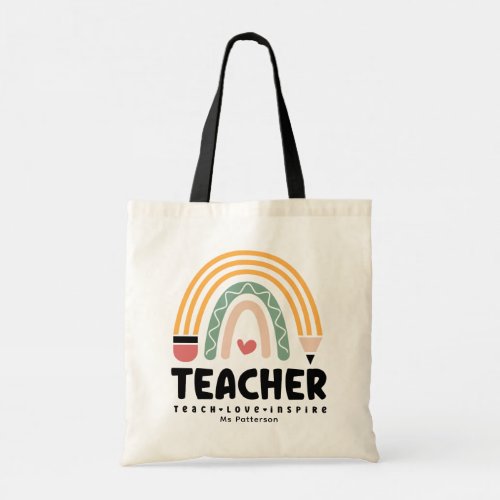 Teacher Teach Love Inspire Rainbow Personalized Tote Bag