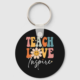 Teacher Teach Love Inspire Retro Byck To School Keychain