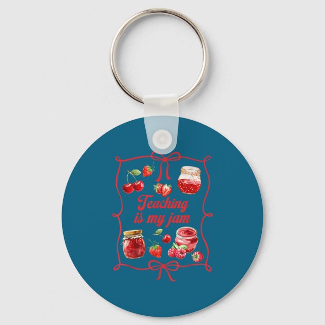 Teacher Teach Loves Insre Strawberry Teaching Is M Keychain (Front)
