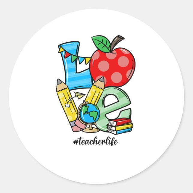 Teacher Teaching Stuff Love Apple Symbol  Classic Round Sticker (Front)