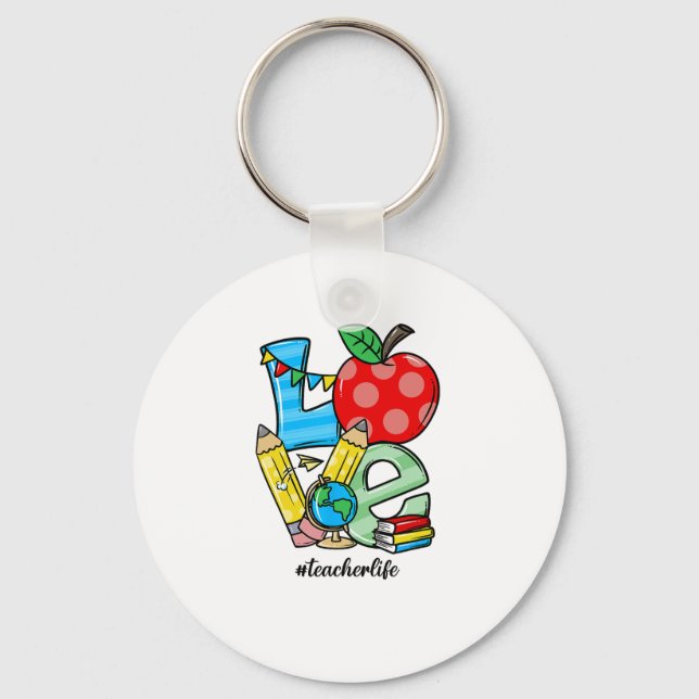 Teacher Teaching Stuff Love Apple Symbol  Keychain (Front)