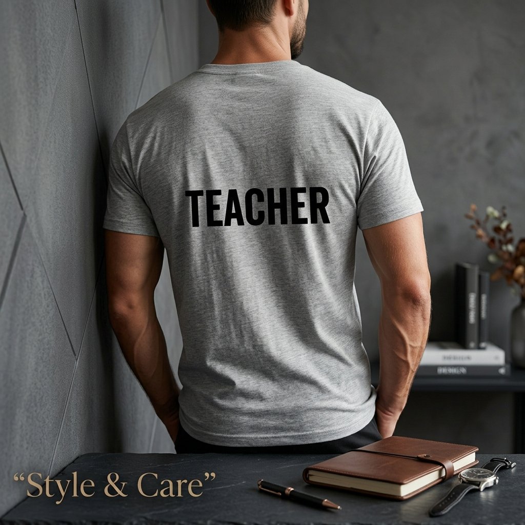 Grey Men's Teacher Text T-Shirt with Back Print