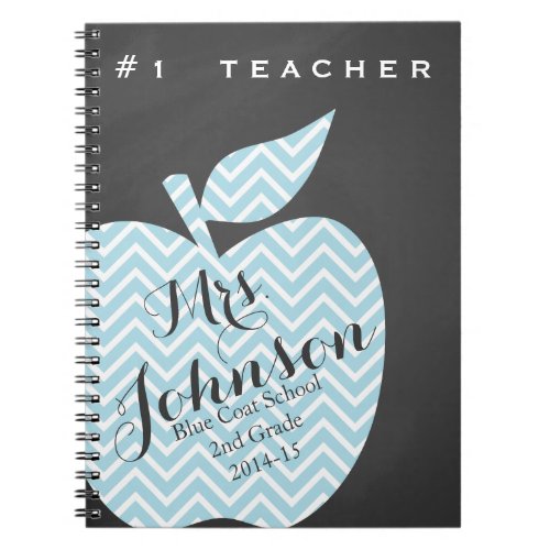 Teacher Thank you  apple blue chevron chalkboard Notebook