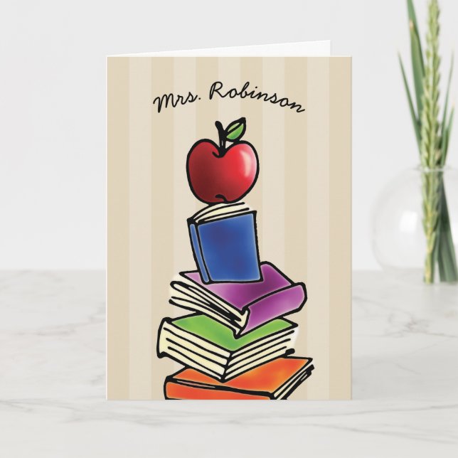 Teacher Thank You Apple with Book Stack Card (Front)