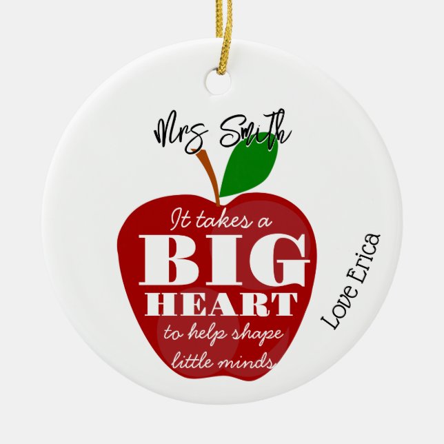 Teacher thank you apple word art christmas ceramic ornament (Front)