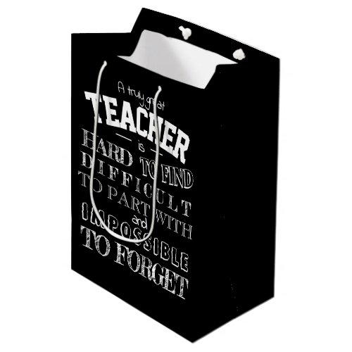 Teacher Thank you Appreciation Gift quote black Medium Gift Bag