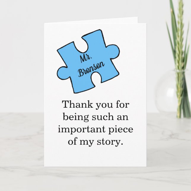 Teacher Thank you appreciation personalized name Card (Front)