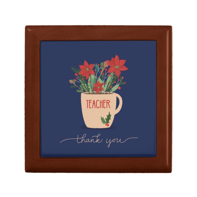 Teacher Thank You at Christmas Poinsettias Gift Box (Front)