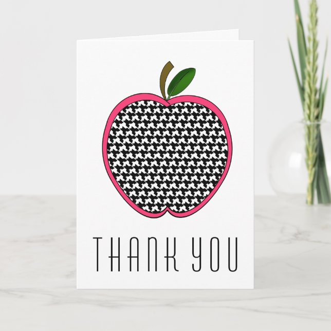 Teacher Thank You Card - Houndstooth Apple (Front)