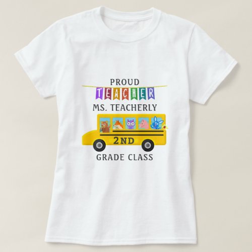 Teacher Thank You Custom Name  Cute Animals Bus T_Shirt
