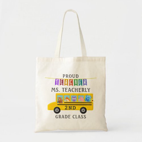 Teacher Thank You Custom Name  Cute Animals Bus Tote Bag