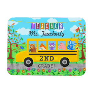 Teacher Thank You Custom Name Cute Bus Animals Magnet
