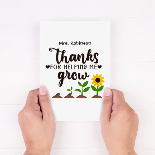 Teacher Thank You for Helping Me Grow Sunflower