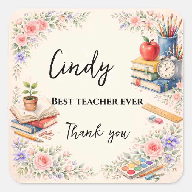 Teacher Thank You Gift | End of School Year Square Sticker | Zazzle