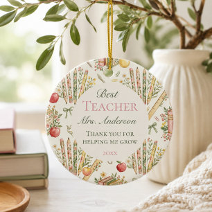 Teacher Thank You Gift Floral Watercolor Ceramic Ornament